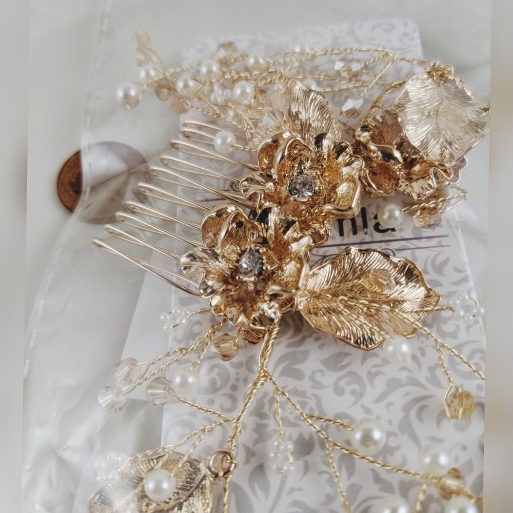 Akumla Wedding Hair Acces Gold Floral Headpiece